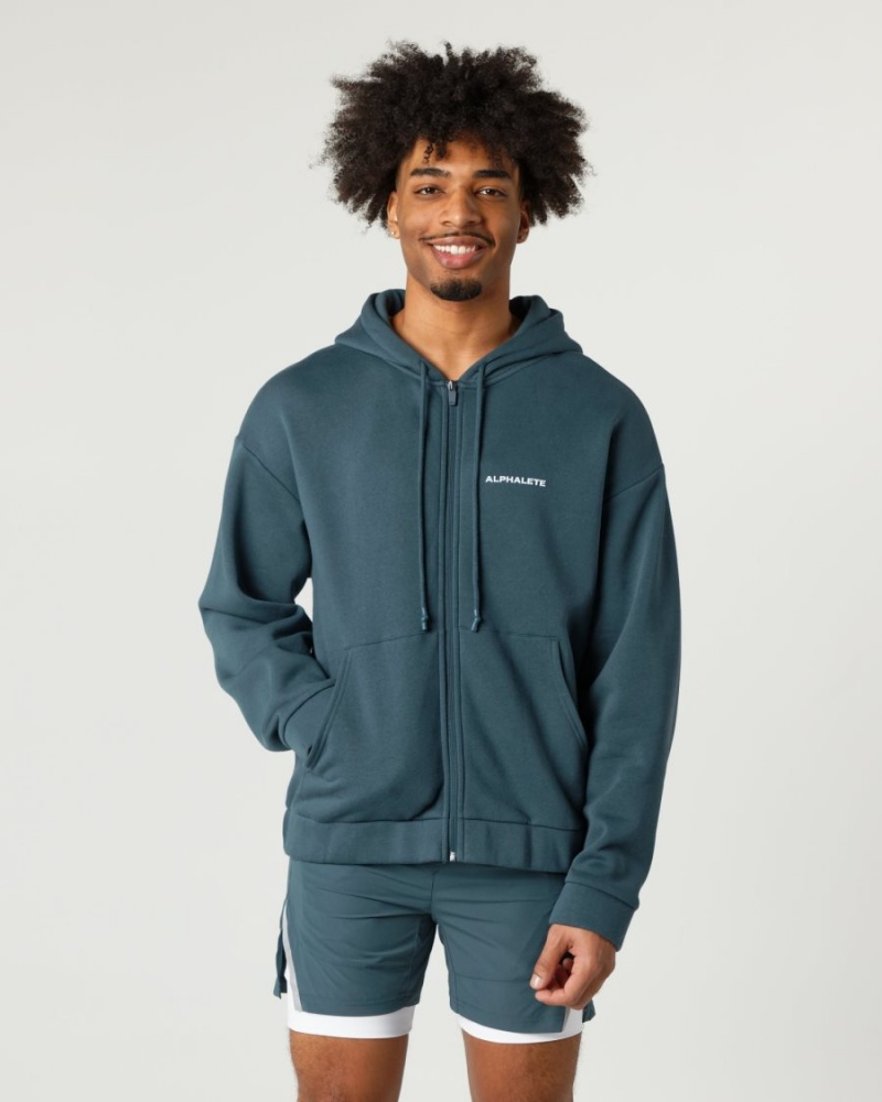 Chaquetas Alphalete Classic Full-Zip Jacket Hombre Ocean | NQVPFM-476