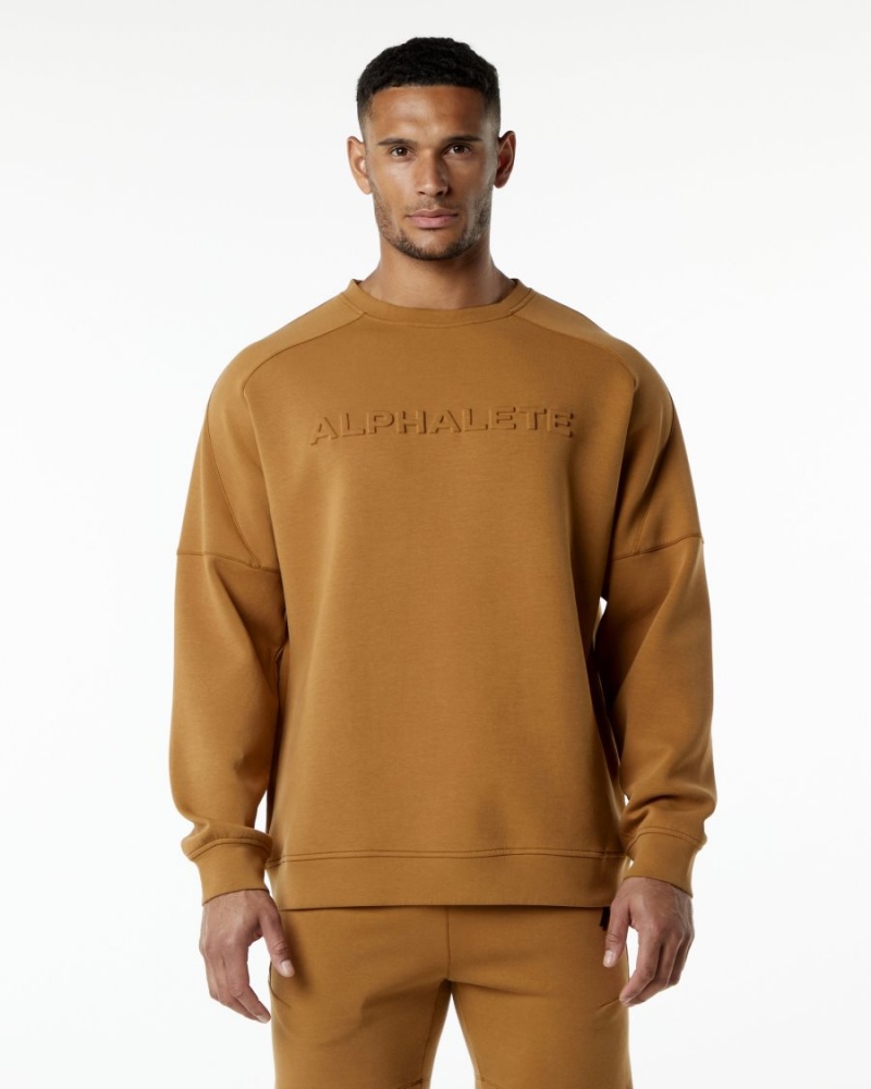 Chaquetas Alphalete ELMTS Crewneck Sueter Hombre Almond | PFXEDO-845