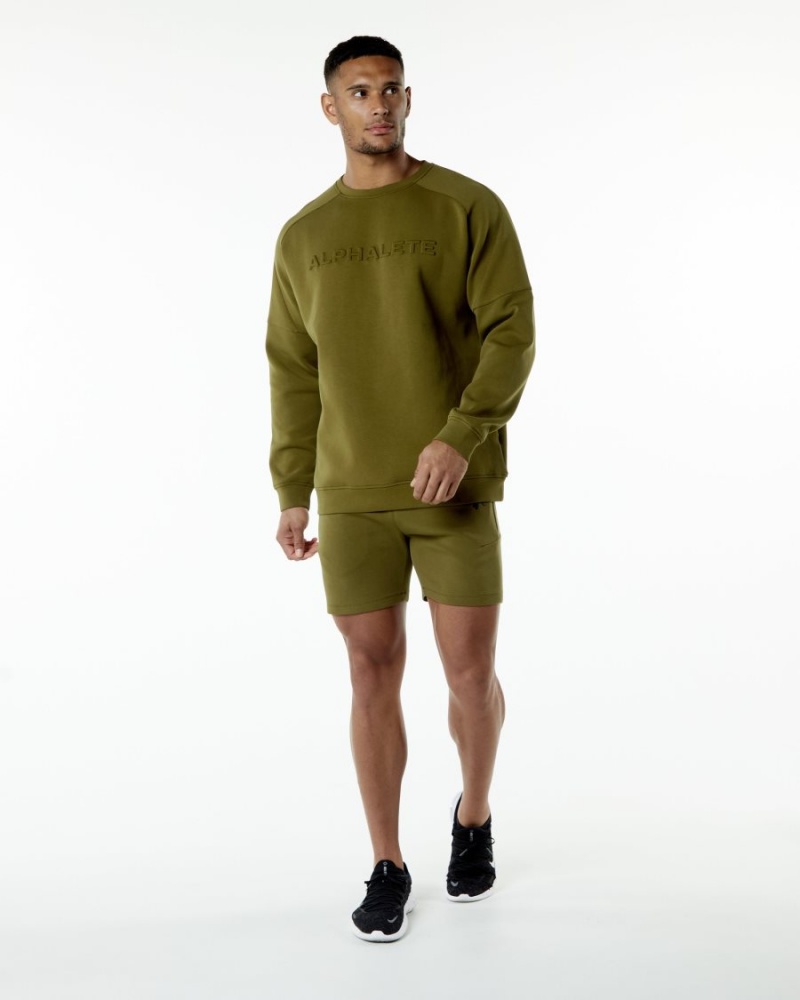 Chaquetas Alphalete ELMTS Crewneck Sueter Hombre Moss | VTDFNS-637