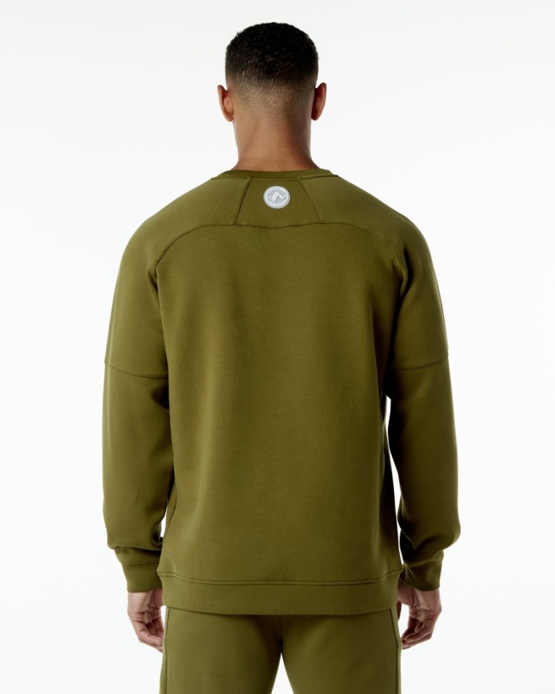 Chaquetas Alphalete ELMTS Crewneck Sueter Hombre Moss | VTDFNS-637