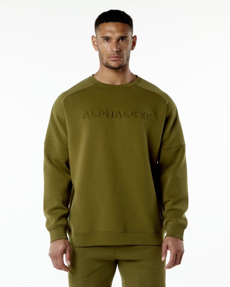 Chaquetas Alphalete ELMTS Crewneck Sueter Hombre Moss | VTDFNS-637