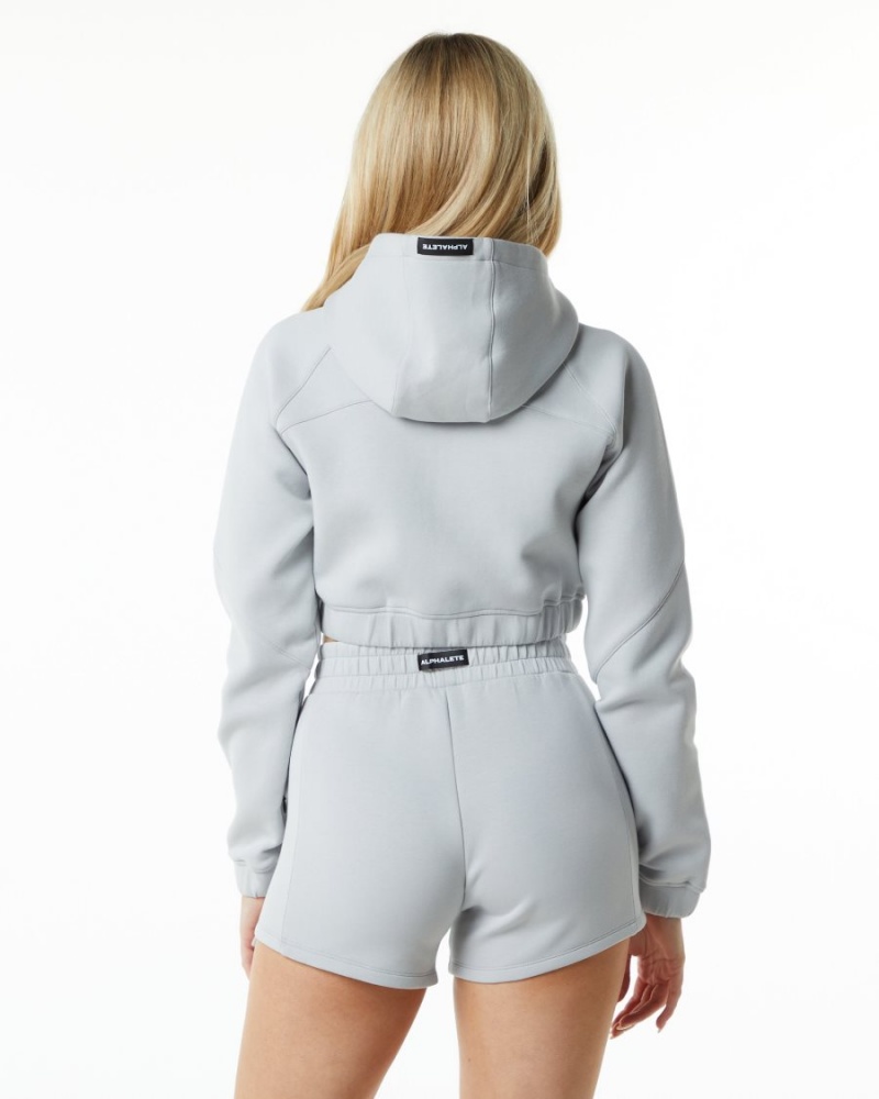 Chaquetas Alphalete ELMTS Full-Zip Crop Jacket Mujer Gris | JFXBZA-136