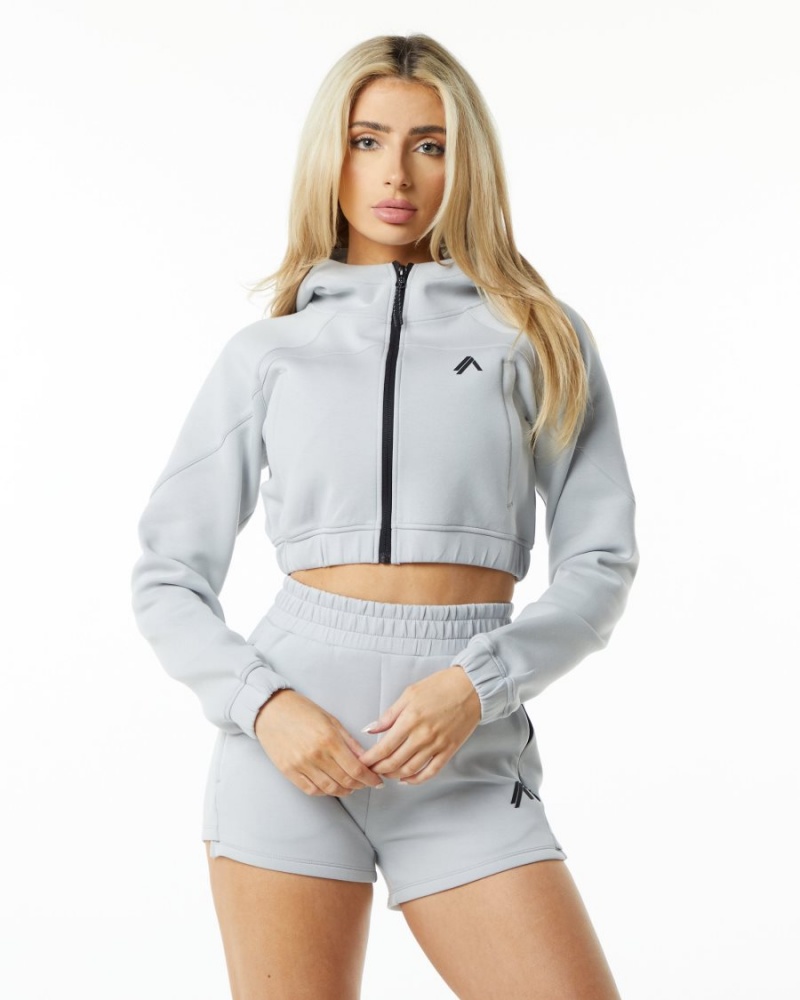 Chaquetas Alphalete ELMTS Full-Zip Crop Jacket Mujer Gris | JFXBZA-136