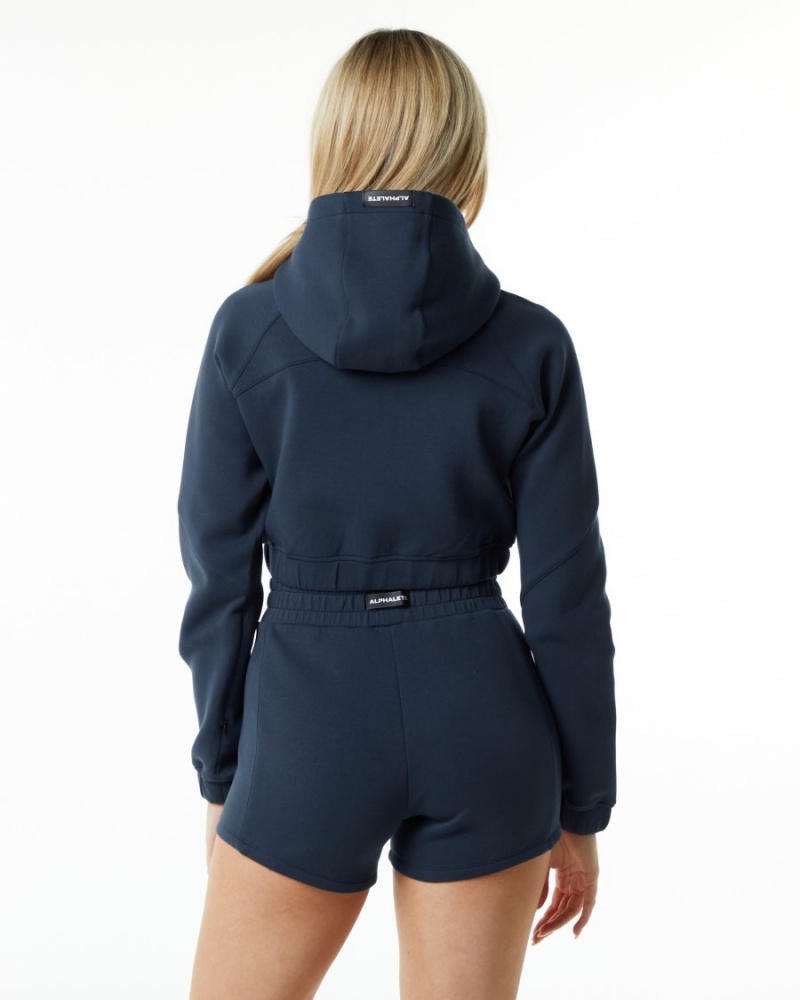 Chaquetas Alphalete ELMTS Full-Zip Crop Jacket Mujer Azul Marino | FXDNCZ-027