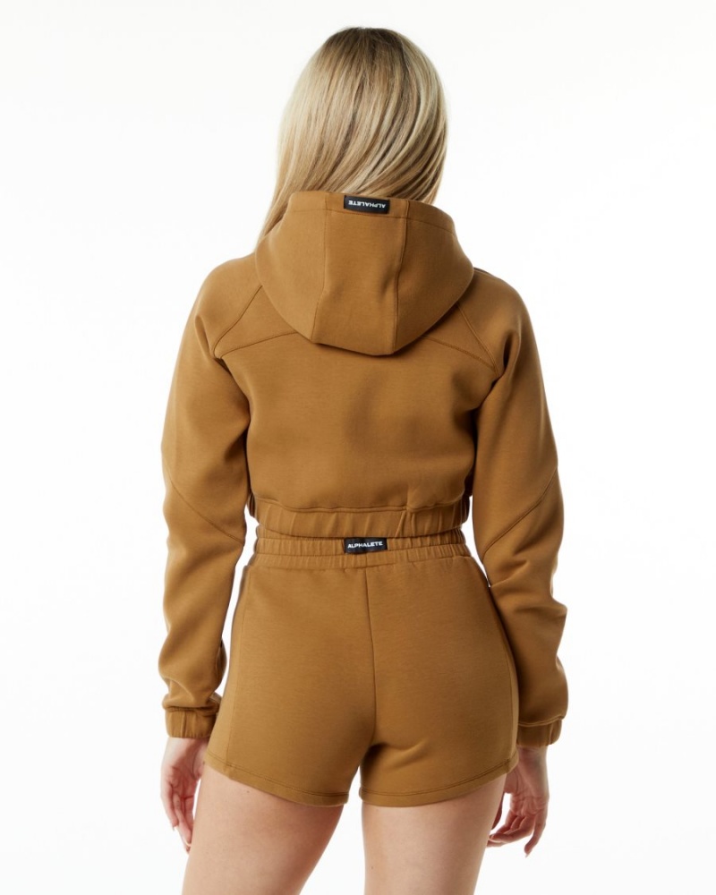 Chaquetas Alphalete ELMTS Full-Zip Crop Jacket Mujer Almond | IWEXZP-237