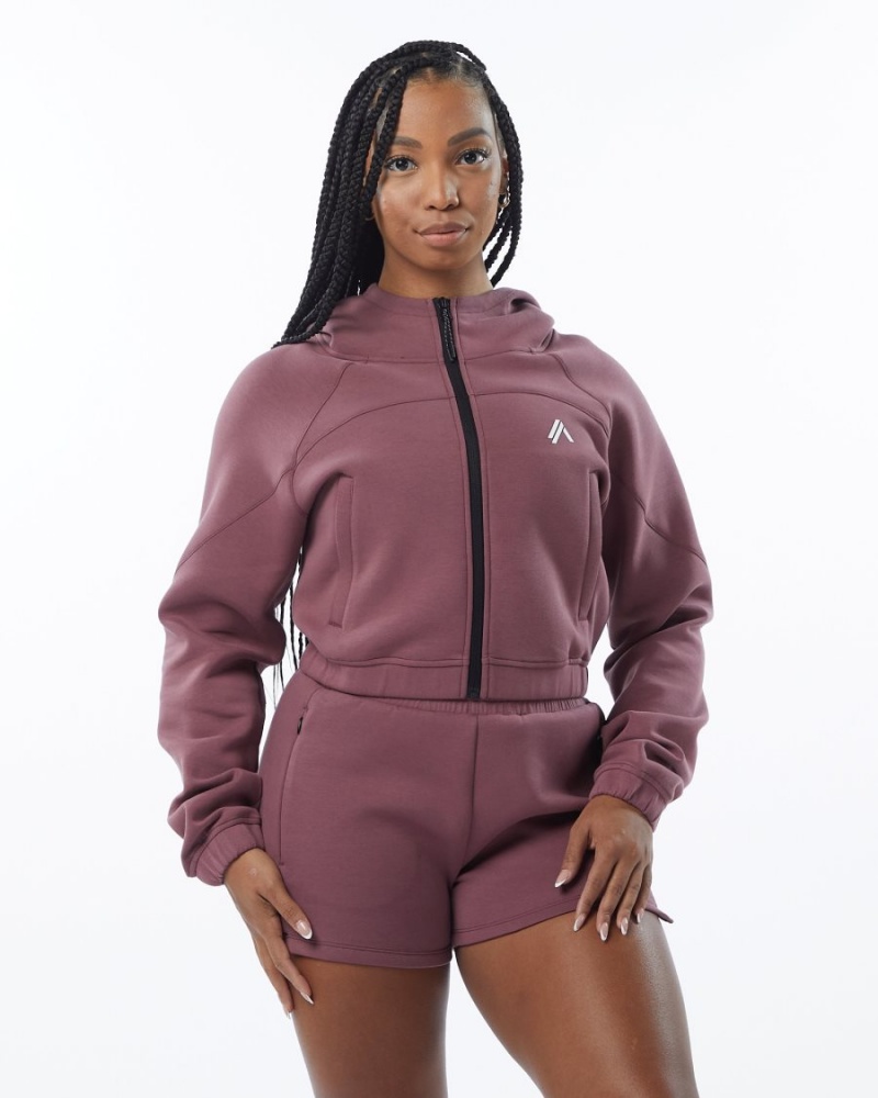 Chaquetas Alphalete ELMTS Full-Zip Crop Jacket Mujer Mauve | LIPWHJ-975