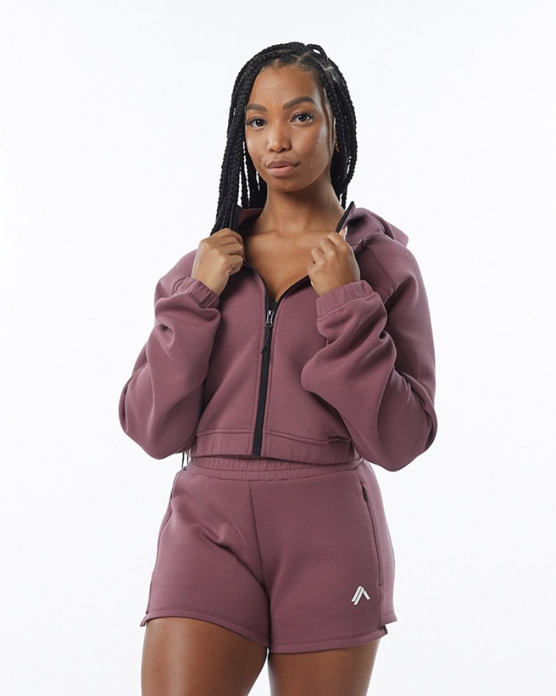 Chaquetas Alphalete ELMTS Full-Zip Crop Jacket Mujer Mauve | LIPWHJ-975