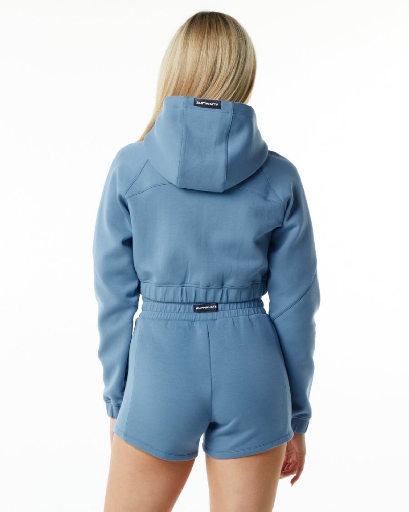 Chaquetas Alphalete ELMTS Full-Zip Crop Jacket Mujer Azules | ZYFPJH-705