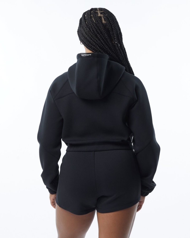 Chaquetas Alphalete ELMTS Full-Zip Crop Jacket Mujer Negras | YDKXPW-178