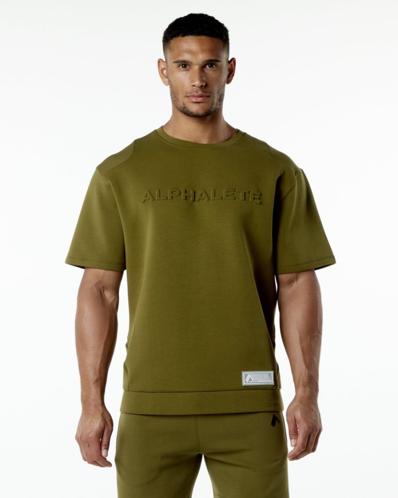 Chaquetas Alphalete ELMTS Half Sleeve Pullover Hombre Moss | JIVXPF-173