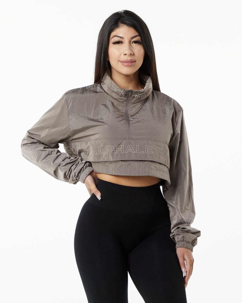 Chaquetas Alphalete Endure Crop Jacket Mujer Marrones | UYQNPL-865