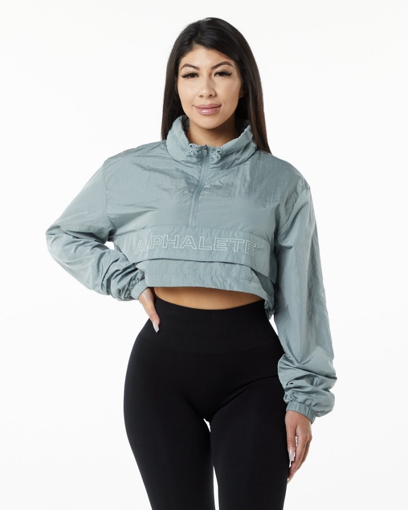 Chaquetas Alphalete Endure Crop Jacket Mujer Azules | FTWOPE-428