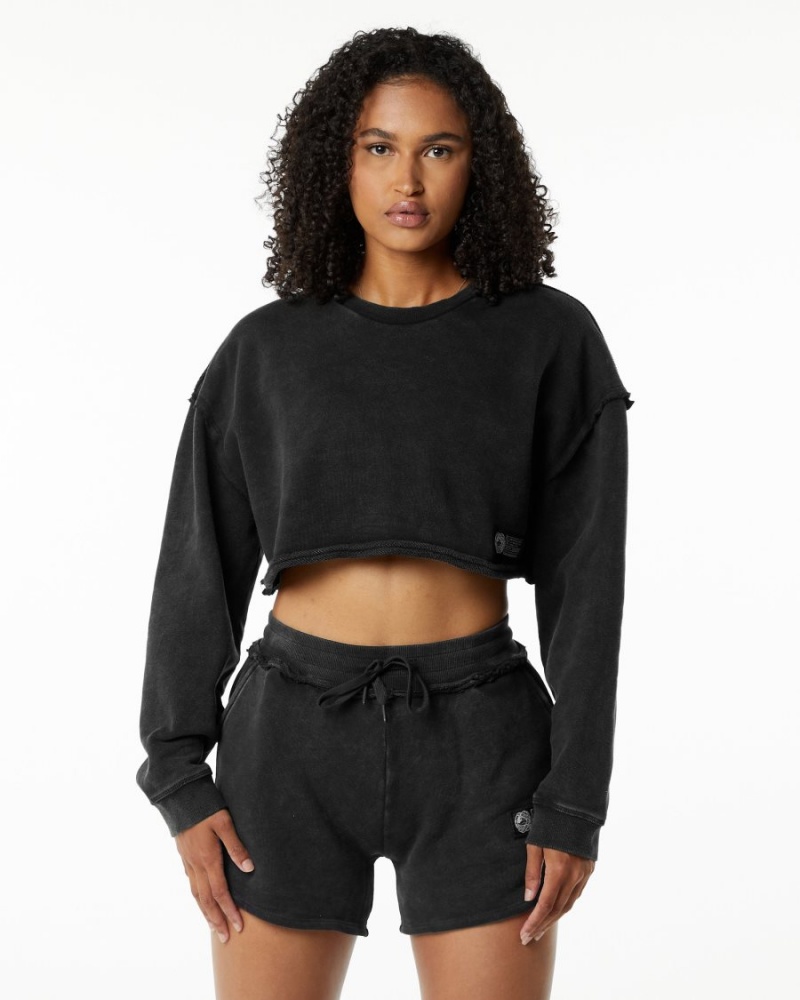 Chaquetas Alphalete Very Terry Crop Pullover Mujer Onyx | PFJXKW-629