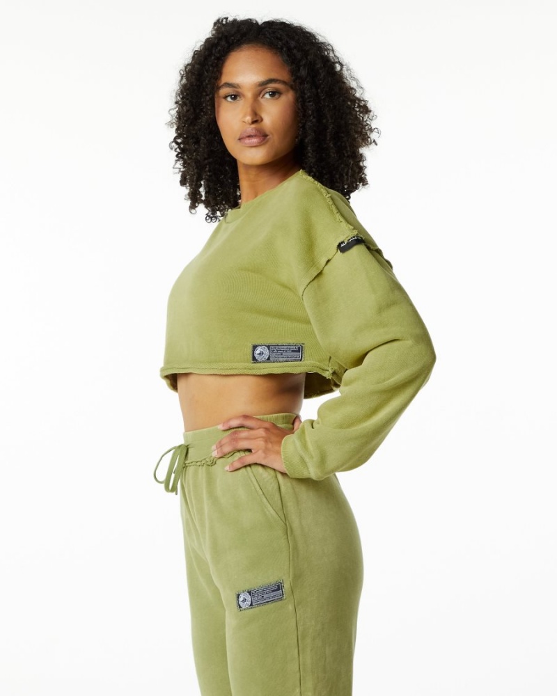 Chaquetas Alphalete Very Terry Crop Pullover Mujer Verde | BDQEUR-756