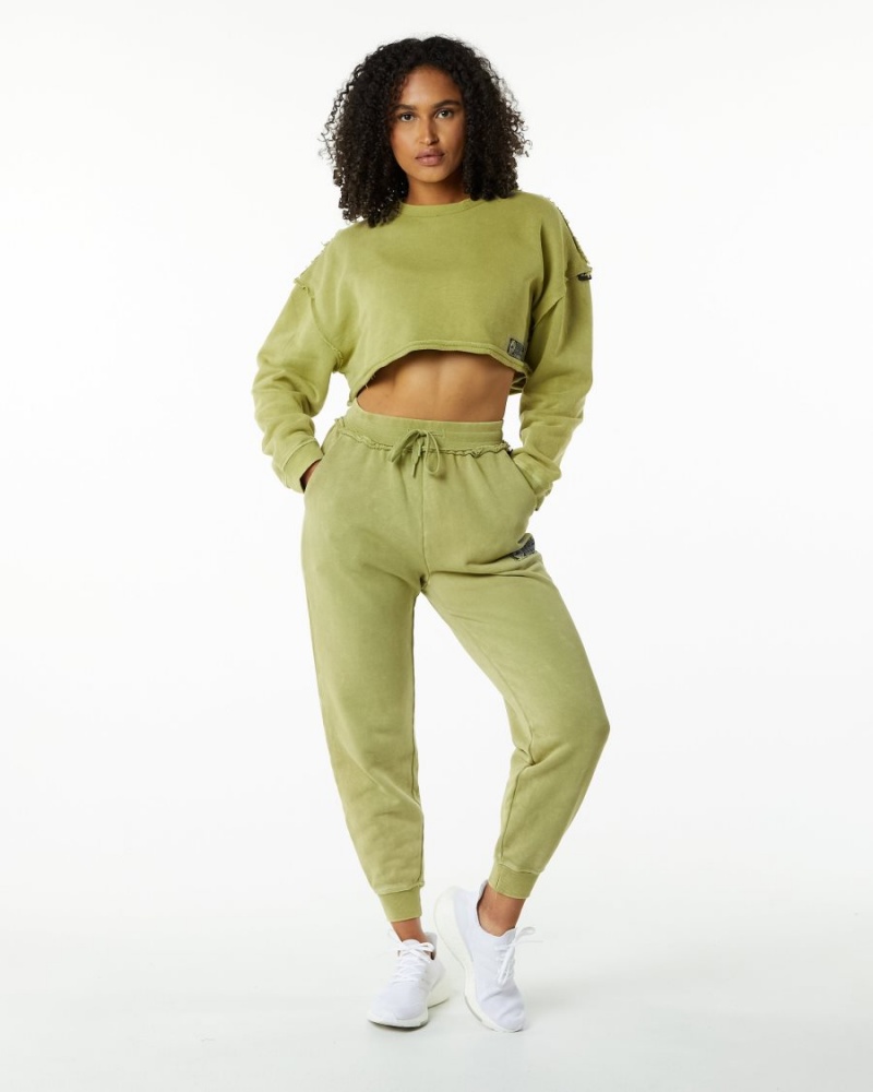 Chaquetas Alphalete Very Terry Crop Pullover Mujer Verde | BDQEUR-756