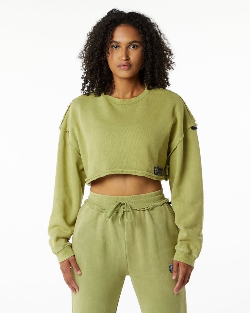 Chaquetas Alphalete Very Terry Crop Pullover Mujer Verde | BDQEUR-756