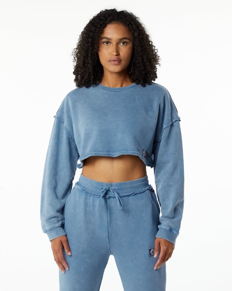 Chaquetas Alphalete Very Terry Crop Pullover Mujer Azules | NCLAMT-240