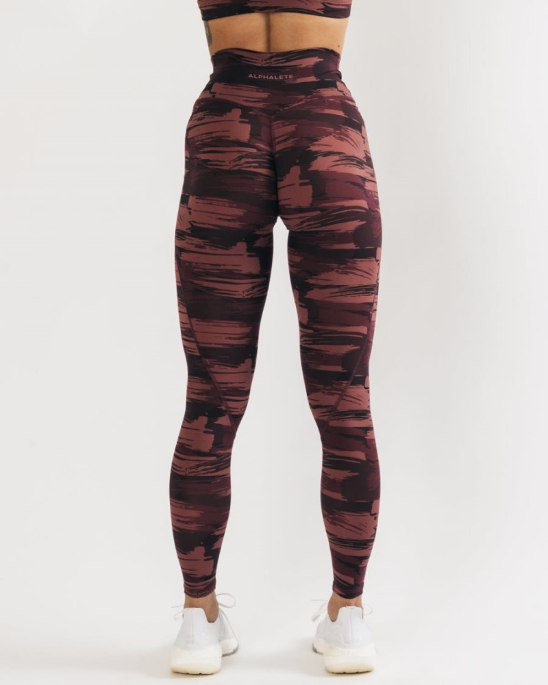 Leggins Alphalete Surface Power Legging Mujer Burdeos Camuflaje | DOWPSQ-691