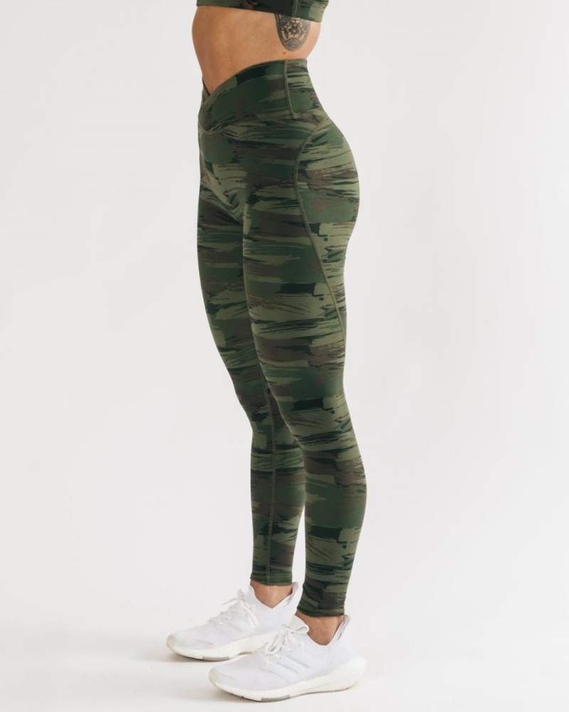 Leggins Alphalete Surface Power Legging Mujer Verde Oliva Camuflaje | DNJTZM-475