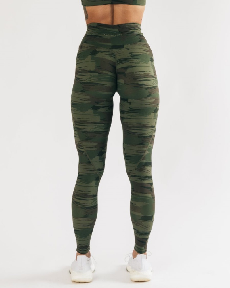 Leggins Alphalete Surface Power Legging Mujer Verde Oliva Camuflaje | DNJTZM-475