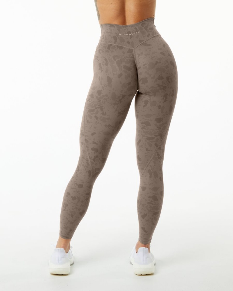 Leggins Alphalete Surface Power Legging Mujer Pebble Print Mocha | XDEYVA-749