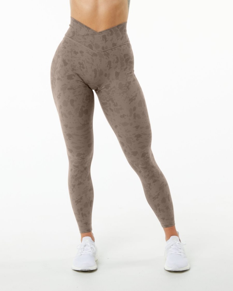 Leggins Alphalete Surface Power Legging Mujer Pebble Print Mocha | XDEYVA-749