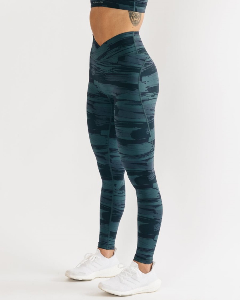 Leggins Alphalete Surface Power Legging Mujer Azules Camuflaje | XVFMSC-176