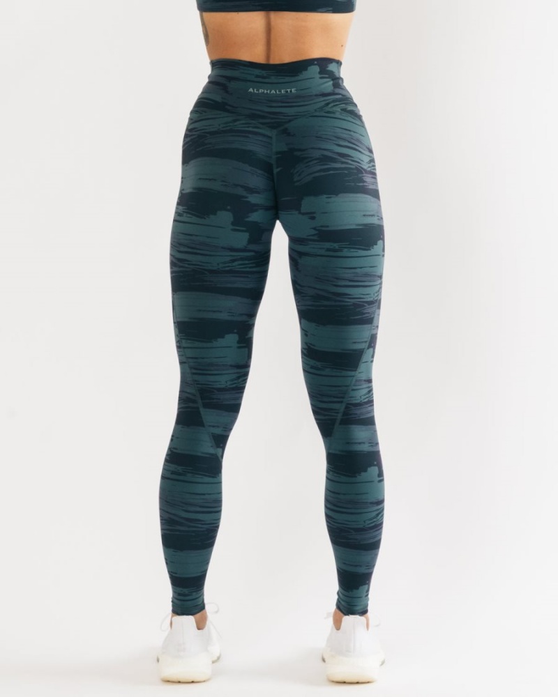 Leggins Alphalete Surface Power Legging Mujer Azules Camuflaje | XVFMSC-176