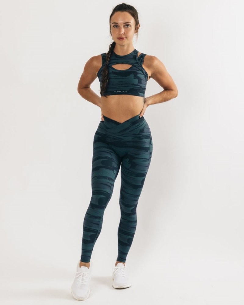 Leggins Alphalete Surface Power Legging Mujer Azules Camuflaje | XVFMSC-176