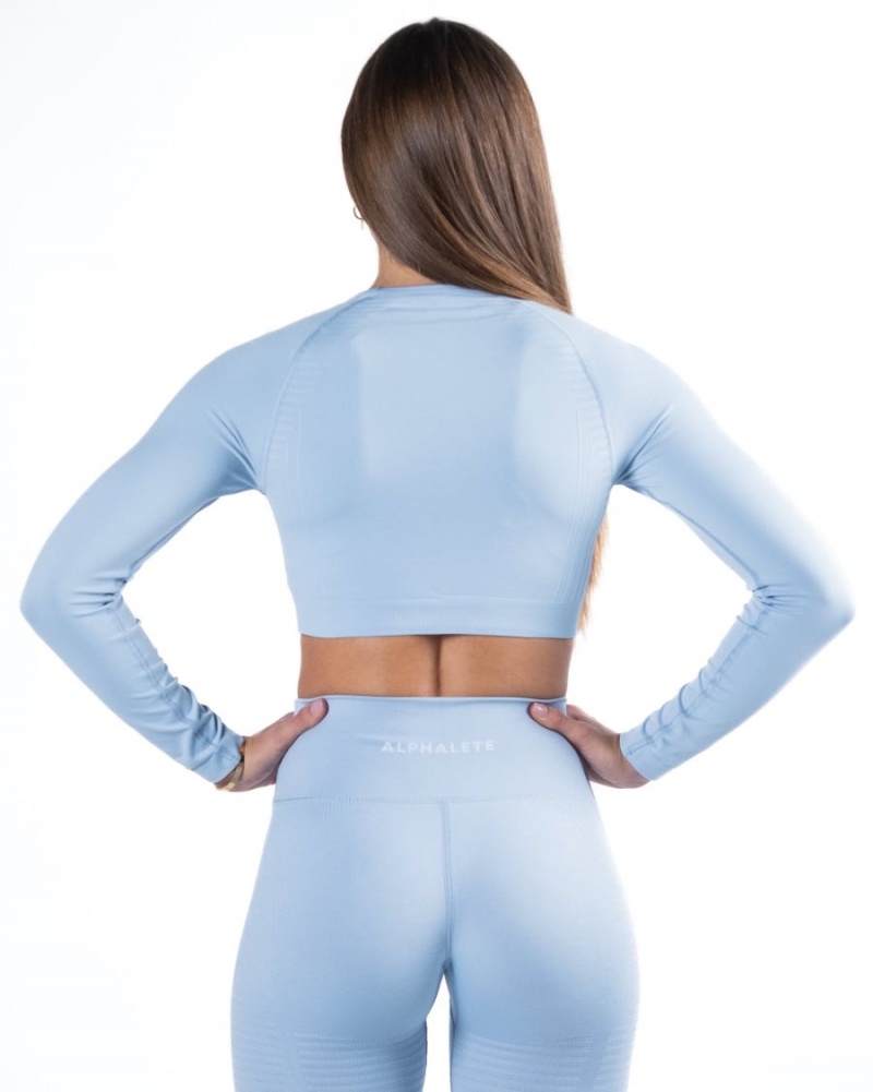 Manga Larga Alphalete Amplify LS Crop Mujer Azules | KNGZXF-483