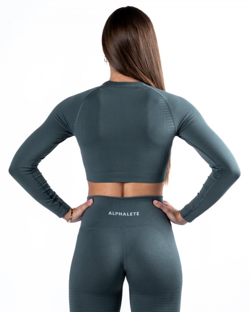 Manga Larga Alphalete Amplify LS Crop Mujer Charcoal | FEMUHG-307