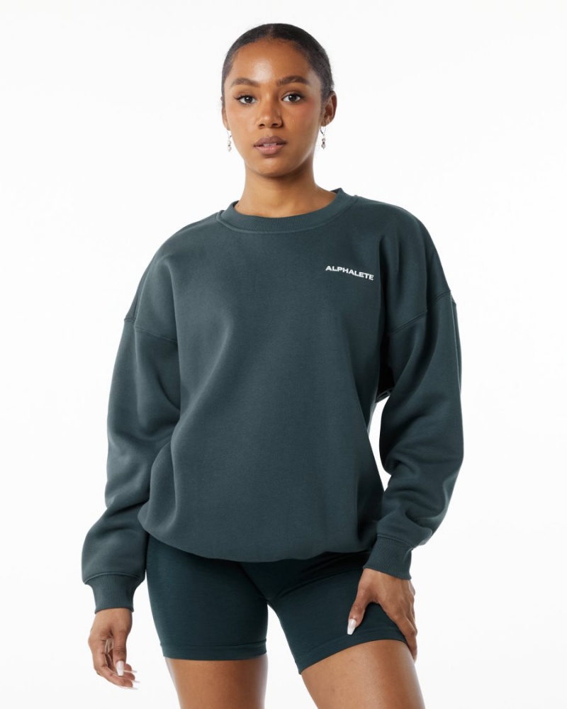 Manga Larga Alphalete Classic Crew Mujer Ocean | PZOAVQ-345