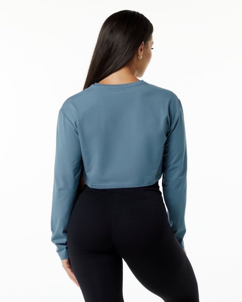 Manga Larga Alphalete Dynasty LS Crop Mujer Azules | WRZQKF-916