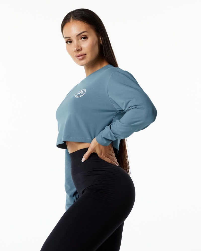 Manga Larga Alphalete Dynasty LS Crop Mujer Azules | WRZQKF-916