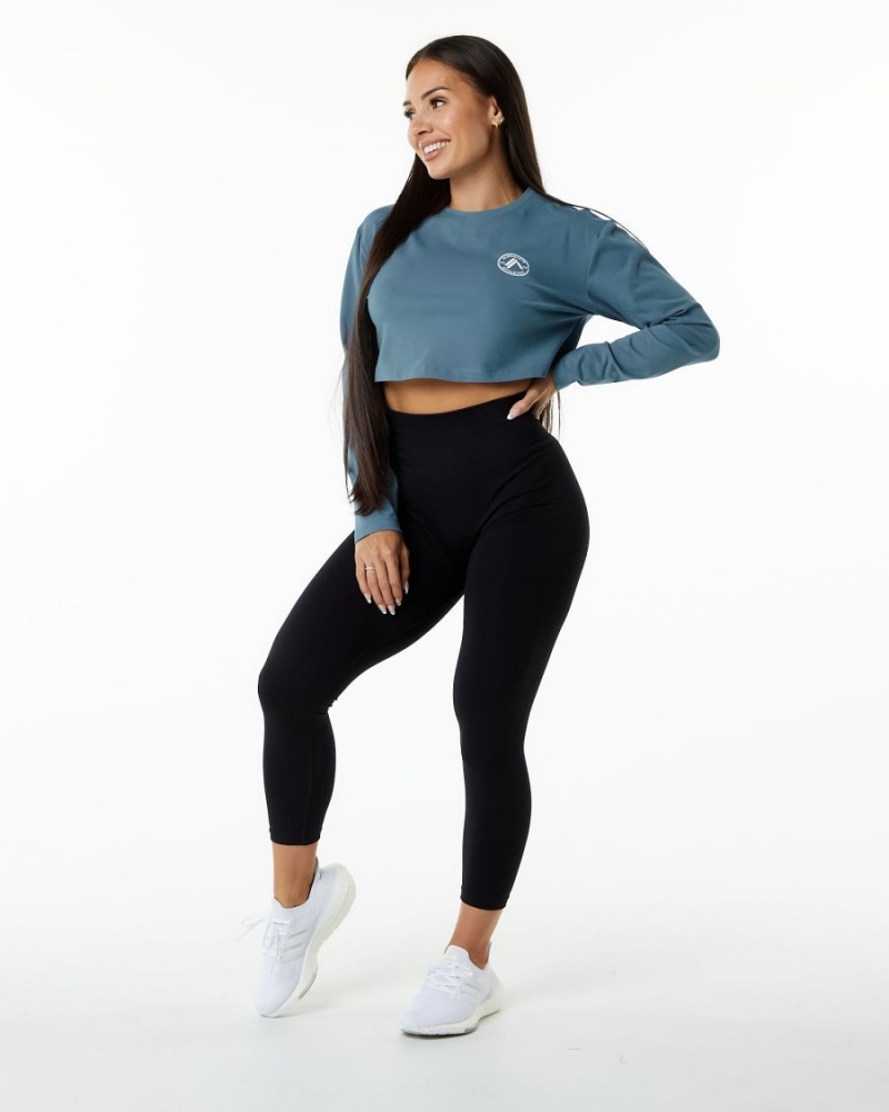 Manga Larga Alphalete Dynasty LS Crop Mujer Azules | WRZQKF-916