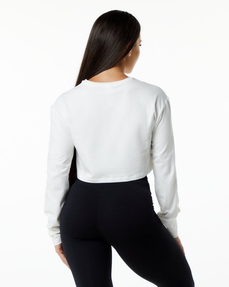 Manga Larga Alphalete Dynasty LS Crop Mujer Blancas | YUZRTN-096