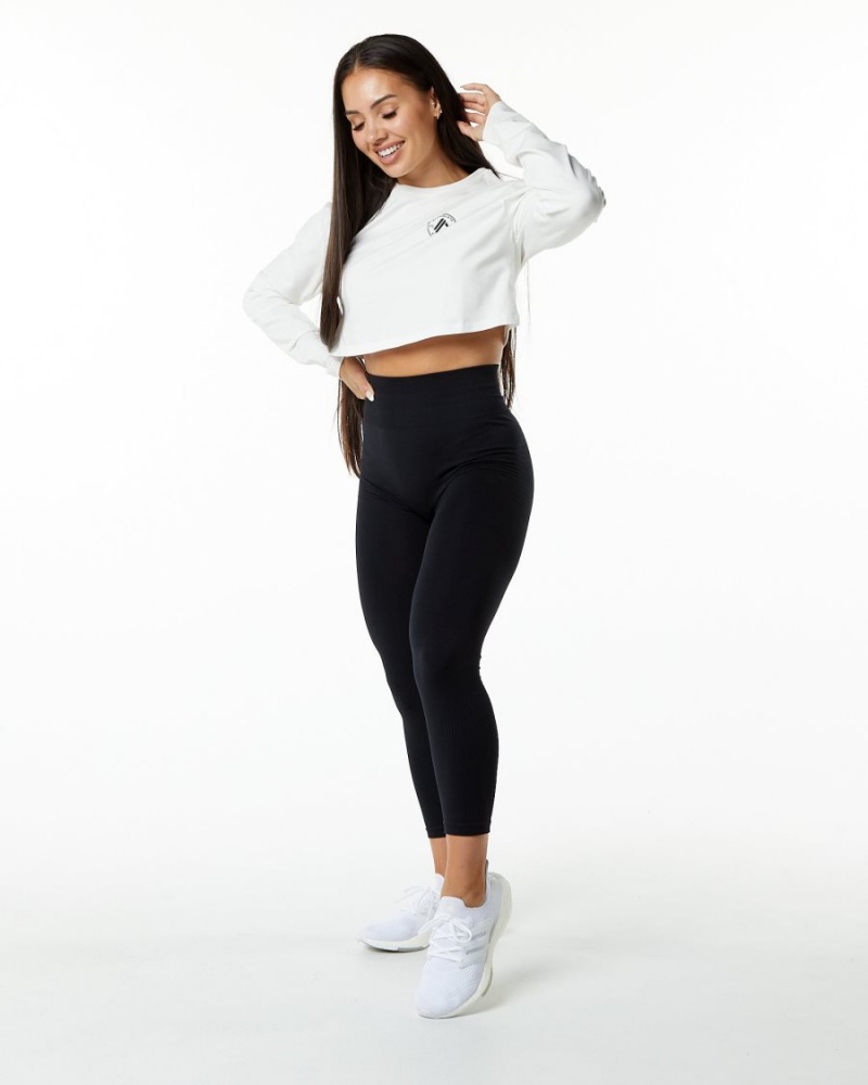 Manga Larga Alphalete Dynasty LS Crop Mujer Blancas | YUZRTN-096