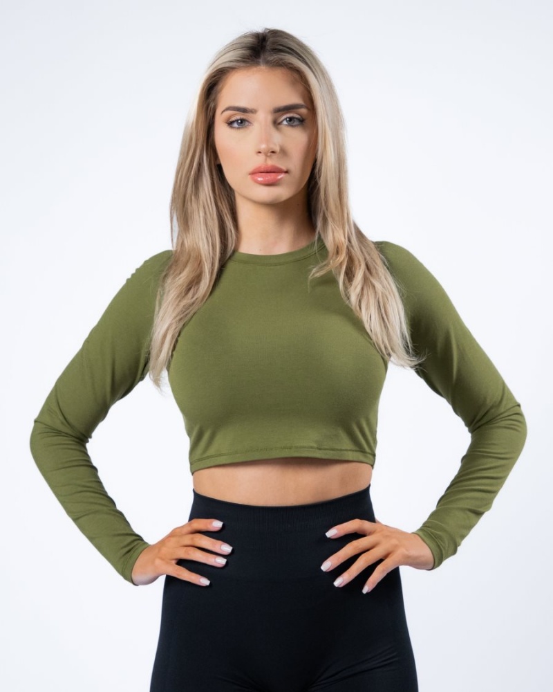 Manga Larga Alphalete Evo Long Sleeve Crop Mujer Verde | RBPDAI-452