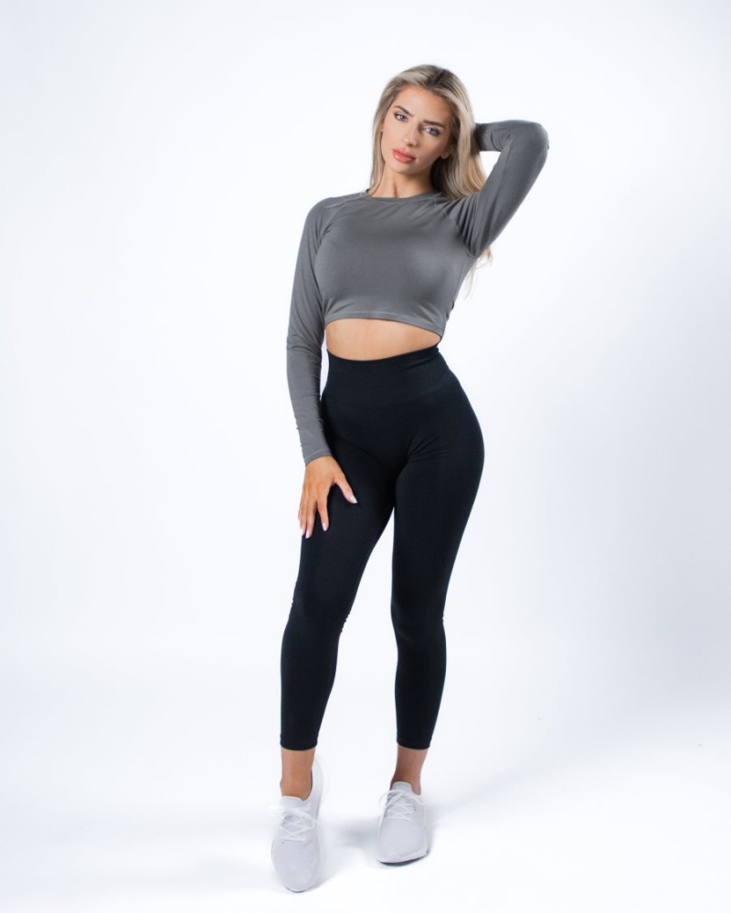 Manga Larga Alphalete Evo Long Sleeve Crop Mujer Gris | PCUJHK-849