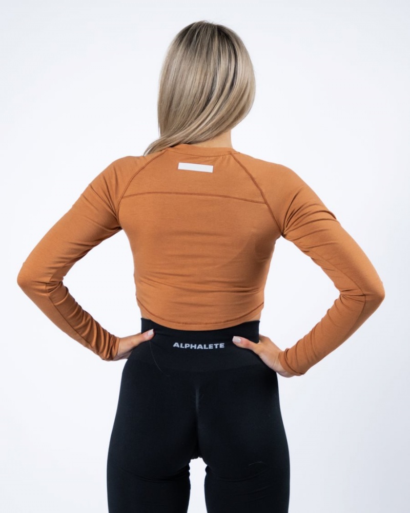 Manga Larga Alphalete Evo Long Sleeve Crop Mujer Camel | MNVCXH-327