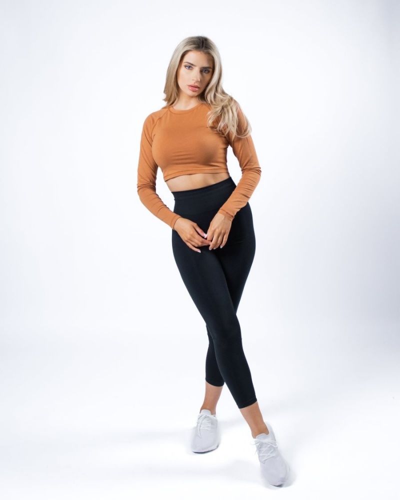 Manga Larga Alphalete Evo Long Sleeve Crop Mujer Camel | MNVCXH-327