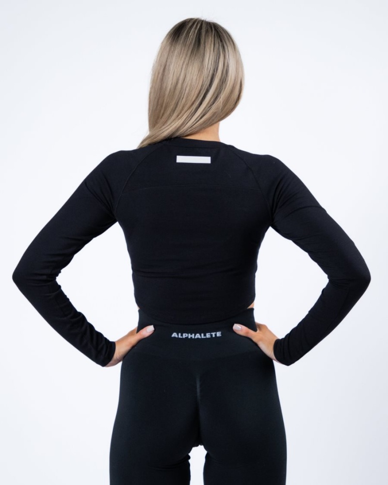 Manga Larga Alphalete Evo Long Sleeve Crop Mujer Negras | BYSQAI-640