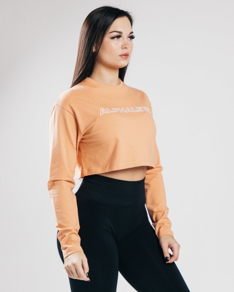 Manga Larga Alphalete Outlined Long Sleeve Crop Mujer Naranjas | AWQDZX-187