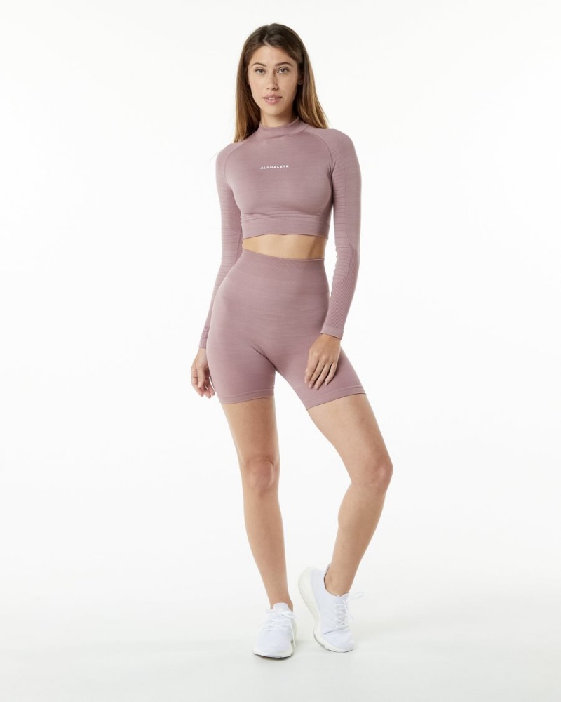 Manga Larga Alphalete Ozone High Neck LS Crop Mujer Mauve | ZSFWGO-894