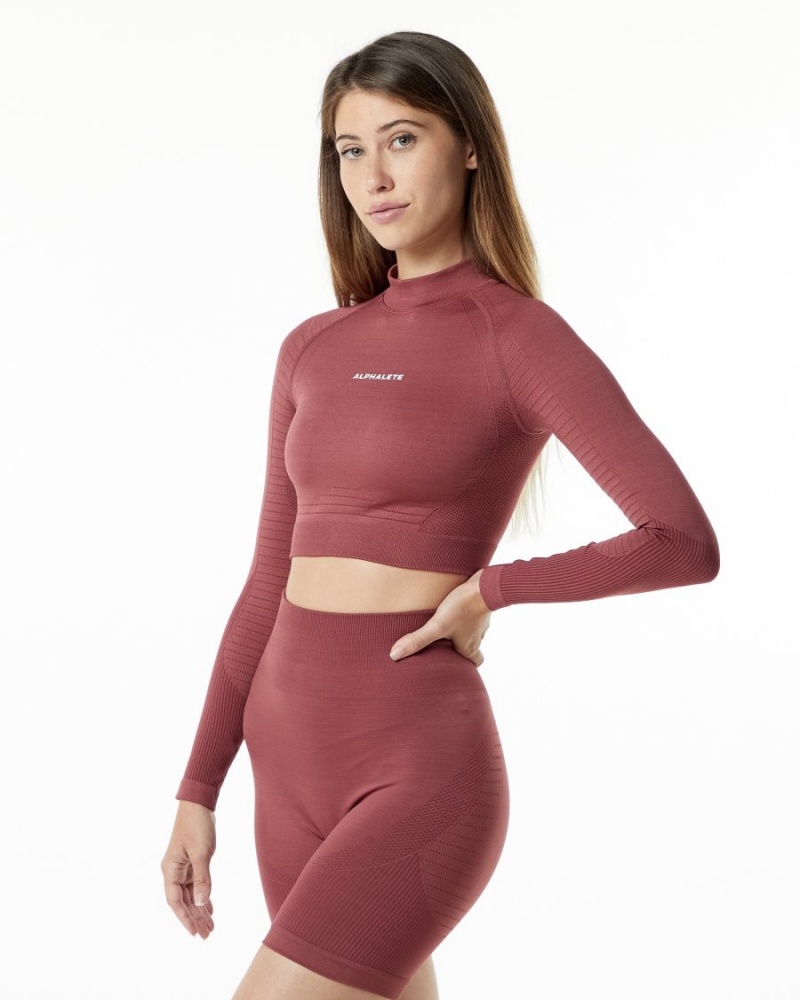 Manga Larga Alphalete Ozone High Neck LS Crop Mujer Gingerbread | ZTUSOG-243