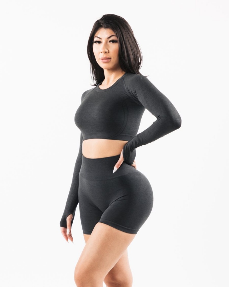 Manga Larga Alphalete Stratus LS Crop Mujer Shadow | OKHBLM-410