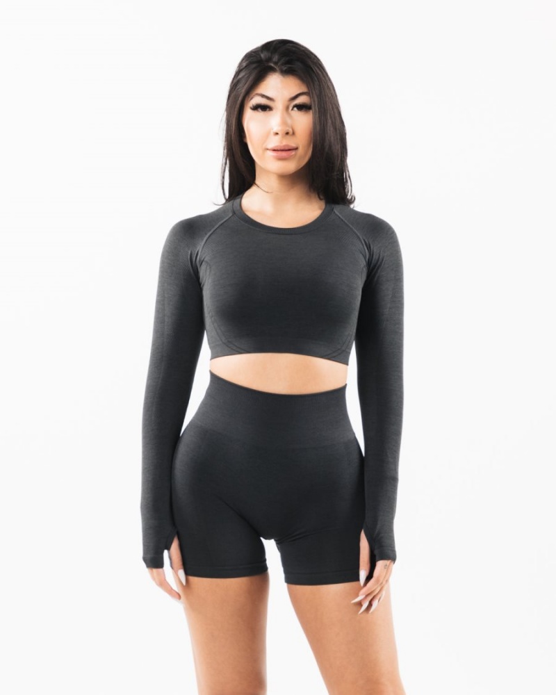 Manga Larga Alphalete Stratus LS Crop Mujer Shadow | OKHBLM-410