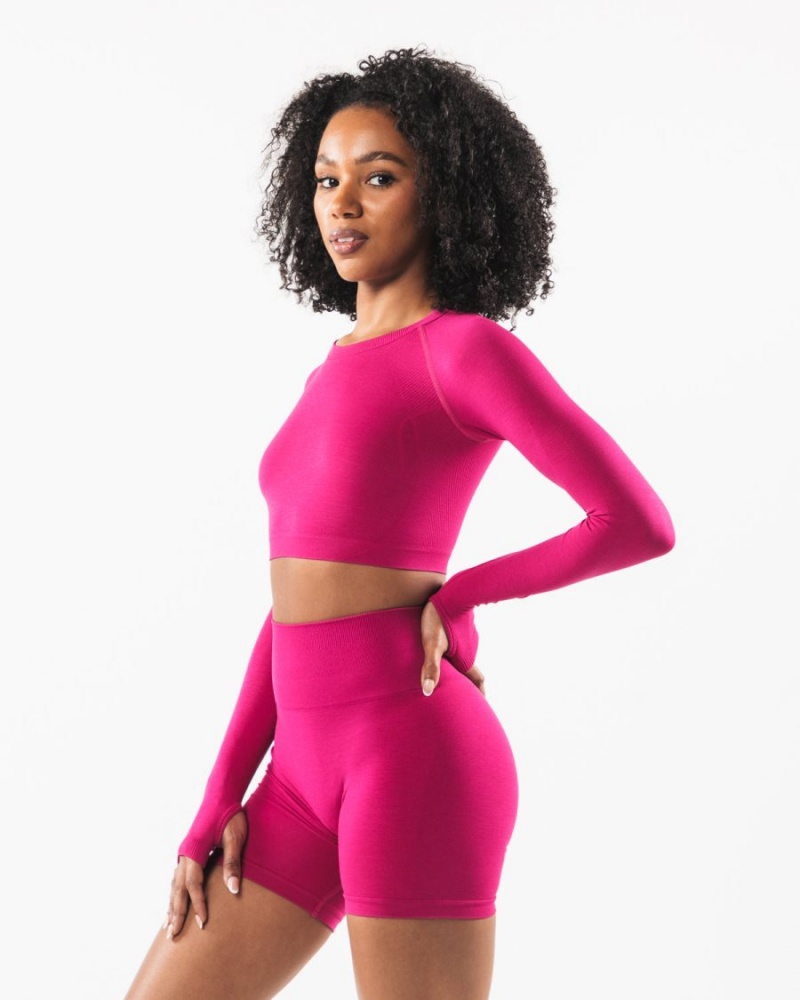 Manga Larga Alphalete Stratus LS Crop Mujer Magenta | EZMXOP-917