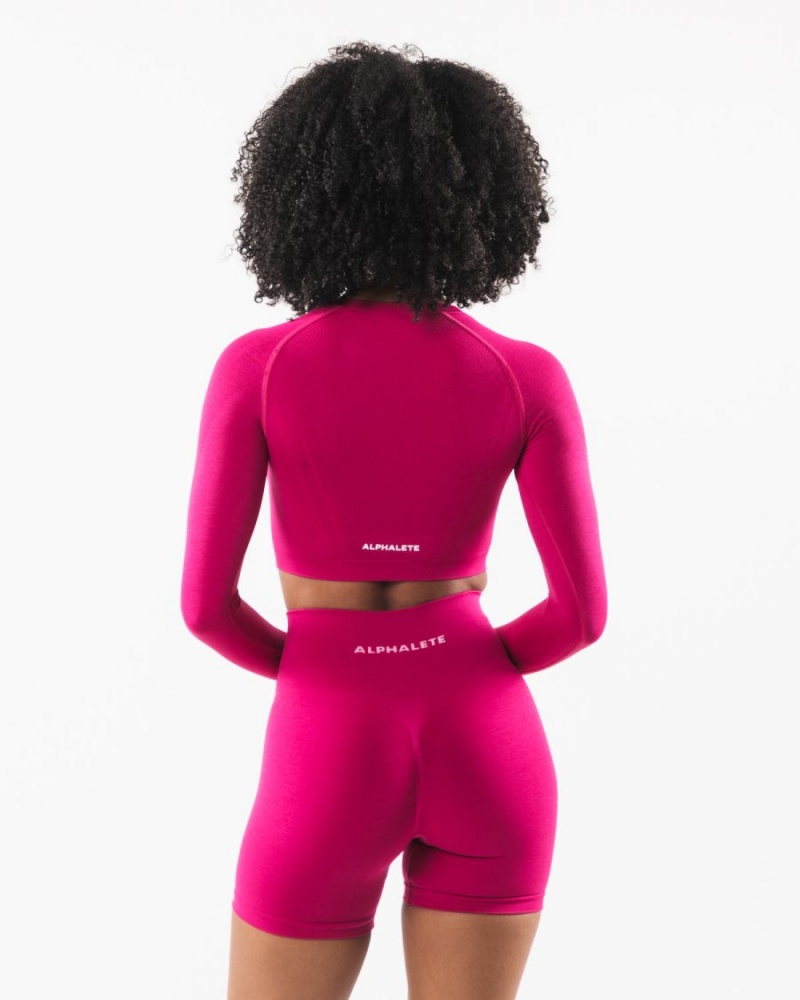 Manga Larga Alphalete Stratus LS Crop Mujer Magenta | EZMXOP-917