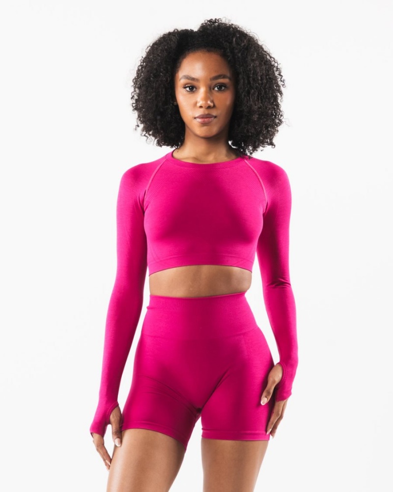 Manga Larga Alphalete Stratus LS Crop Mujer Magenta | EZMXOP-917